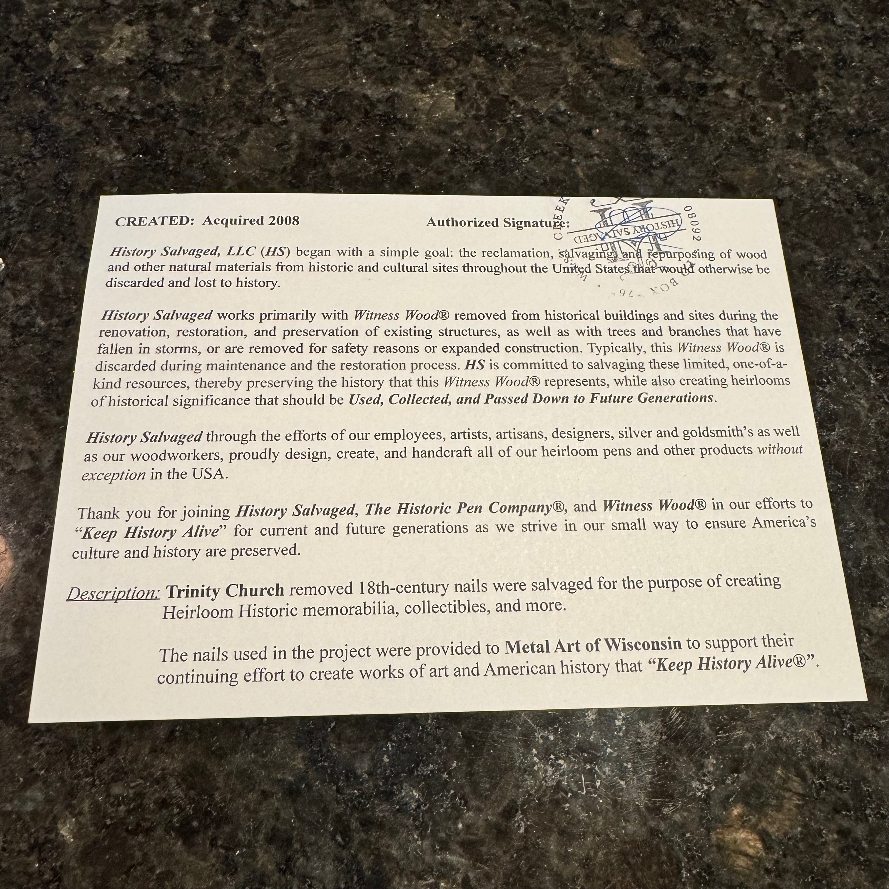 Authentic Trinity Church Nail Artifact Flag