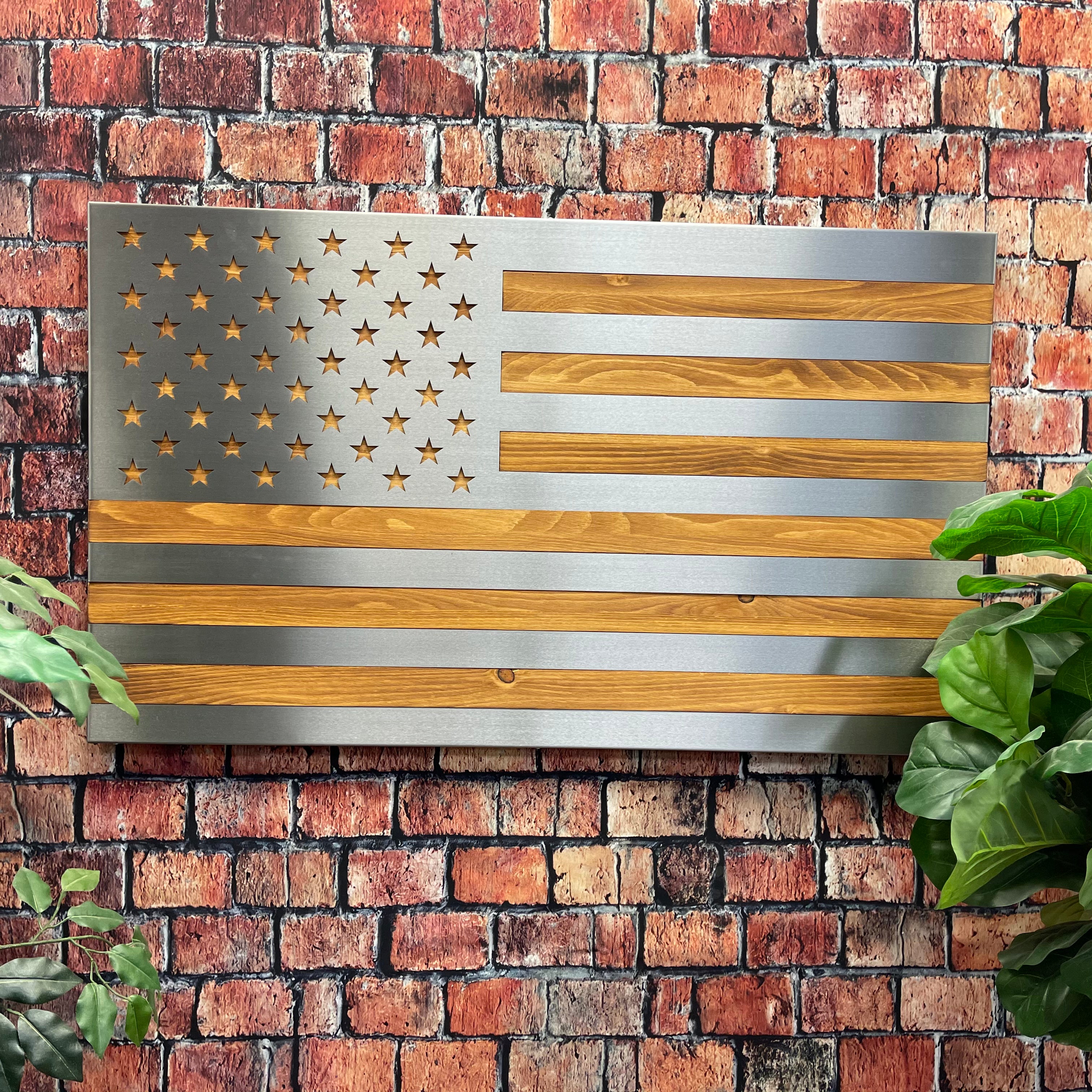 Wood Flag with Polished Steel Inlays