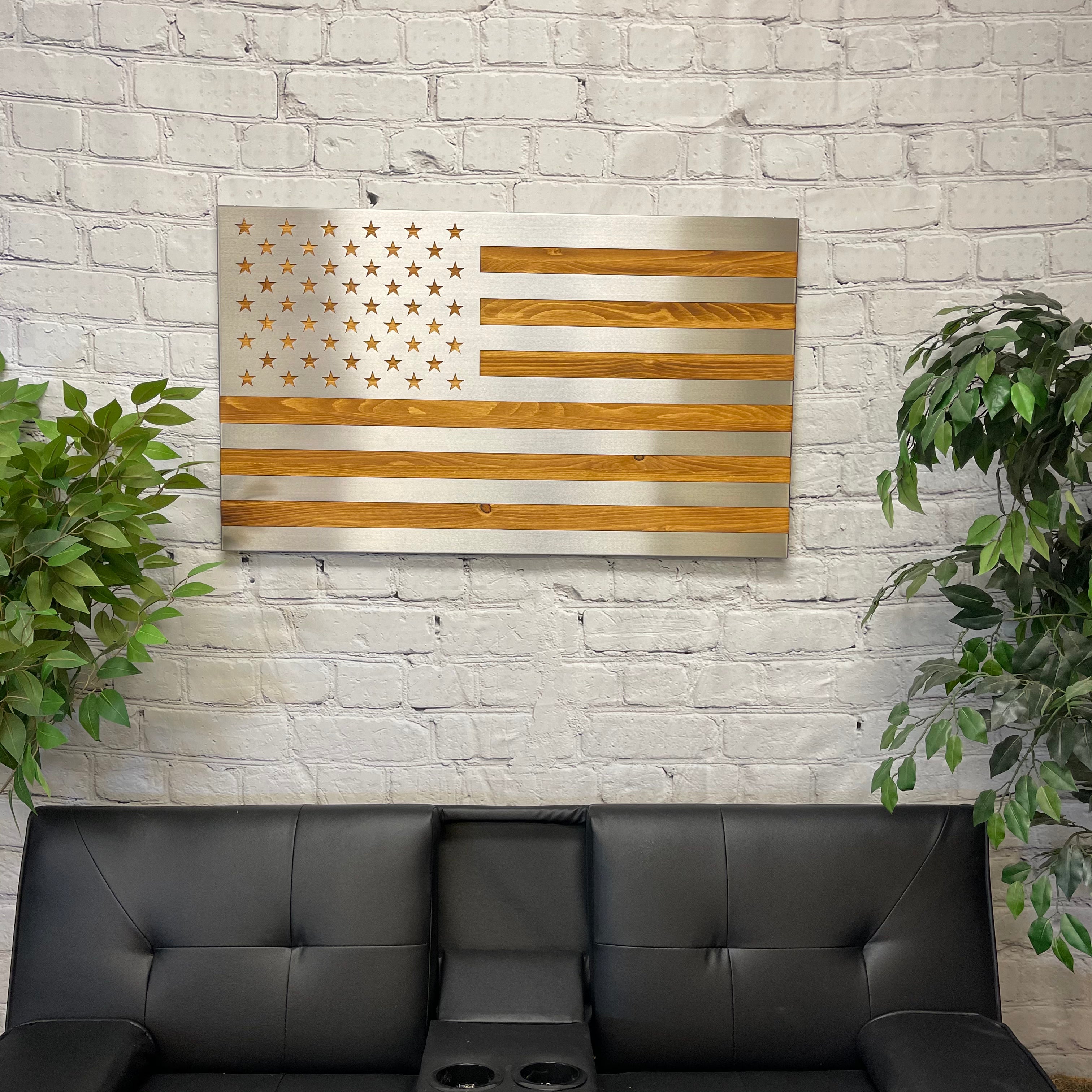 Wood Flag with Polished Steel Inlays