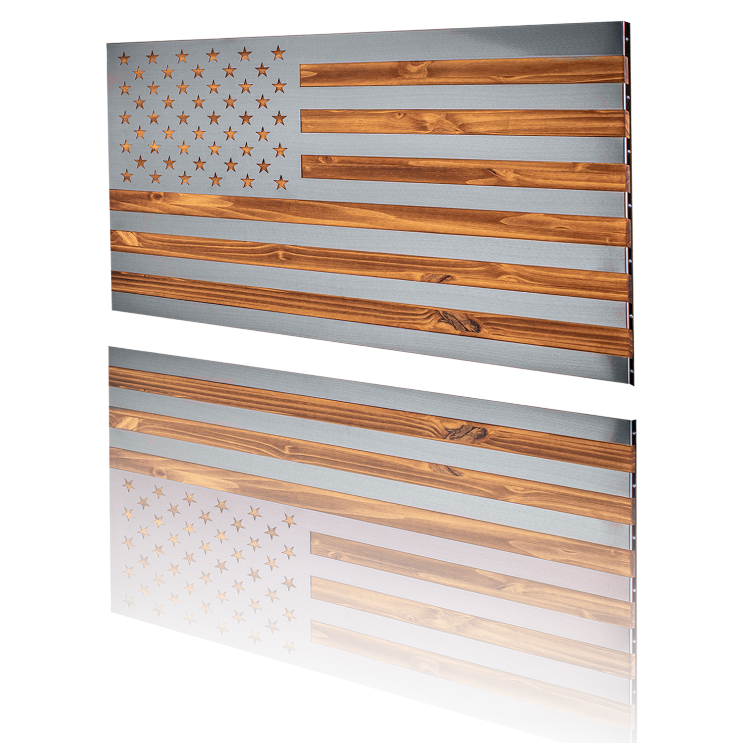 Wood Flag with Polished Steel Inlays