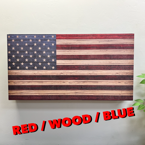 UV Printed Wood Red, Wood and Blue Flag