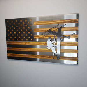 Lineman - Burnt / Hand Oiled Pine and Polished Steel US Flag