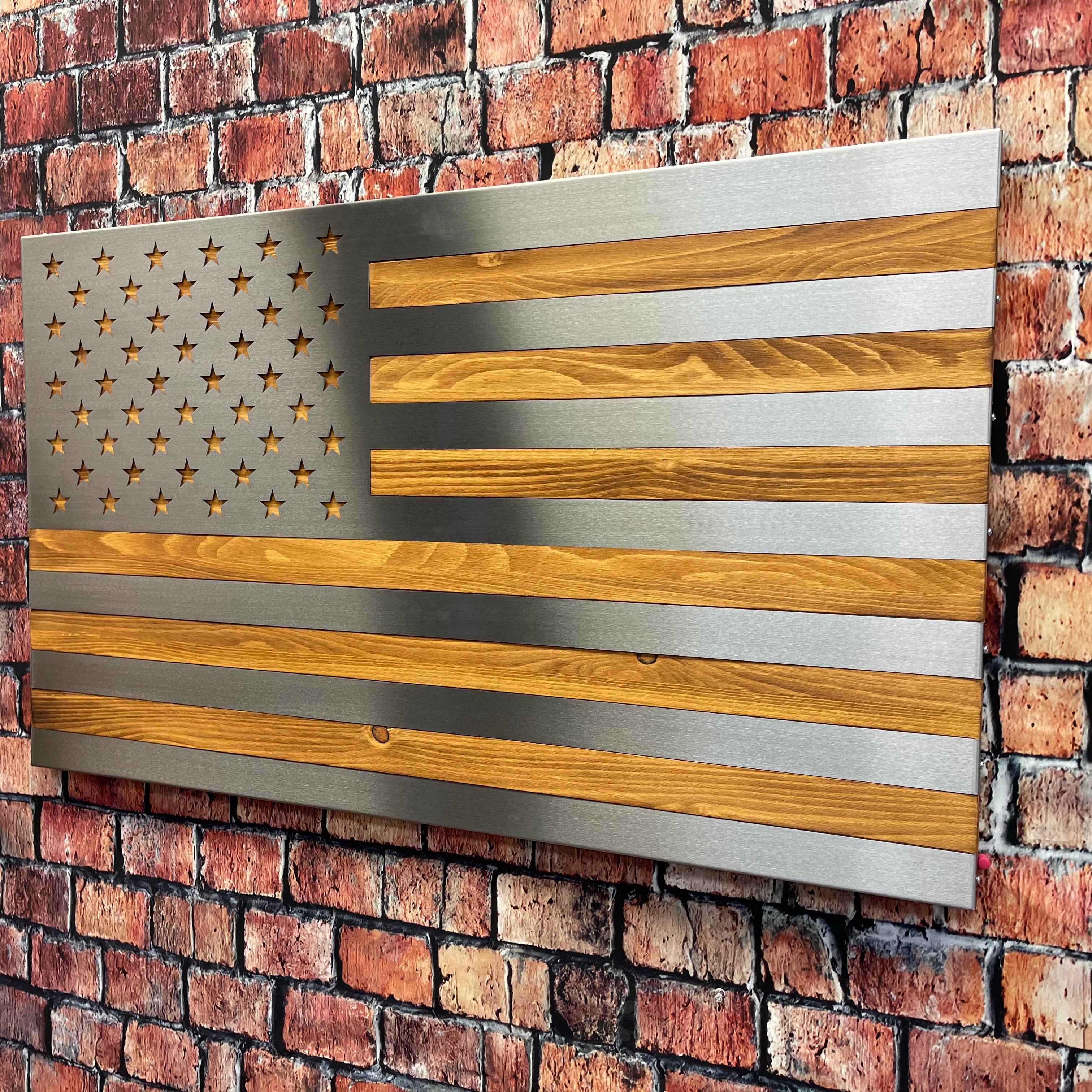 Wood Flag with Polished Steel Inlays