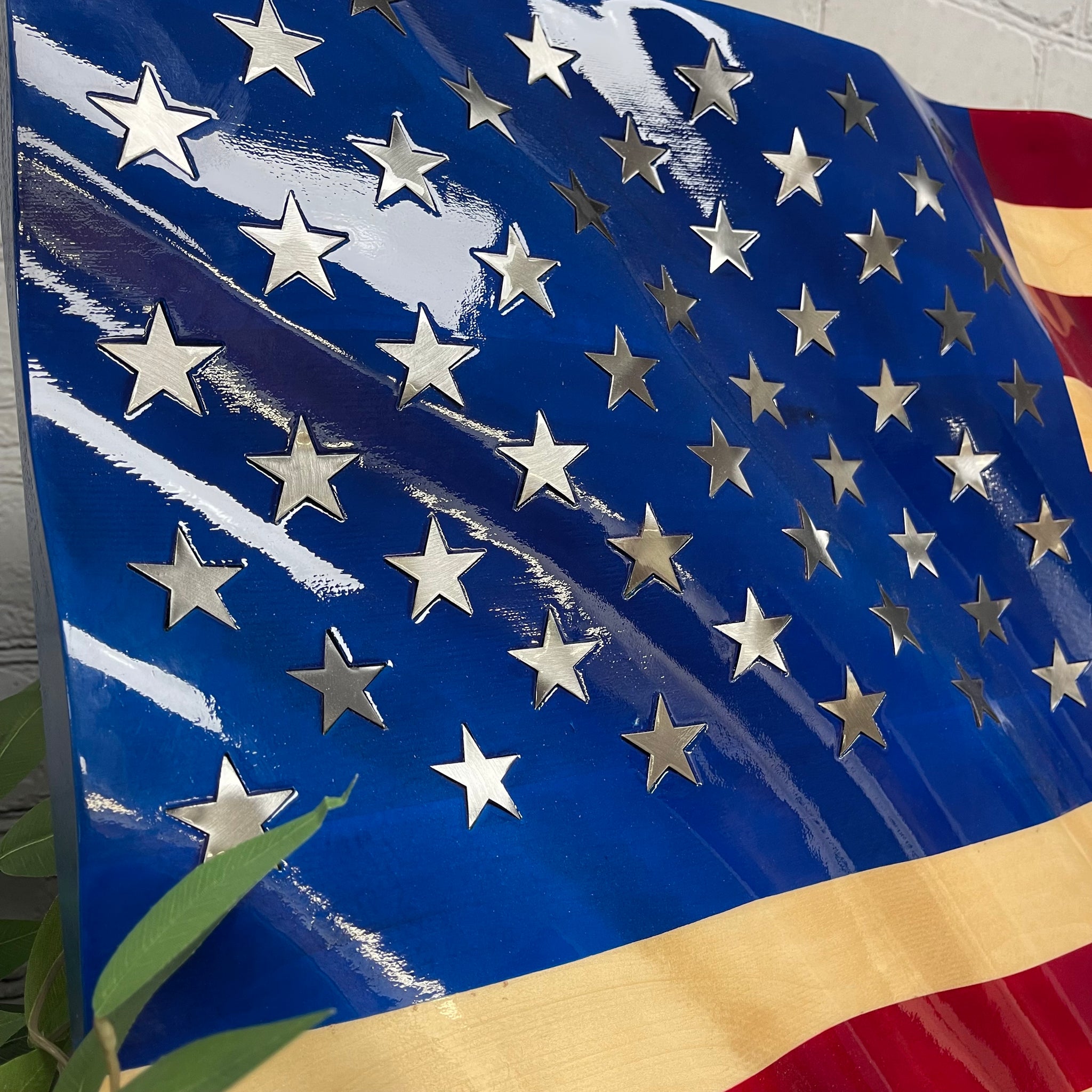 Painted BUTCHER BLOCK Maple / inlaid steel stars
