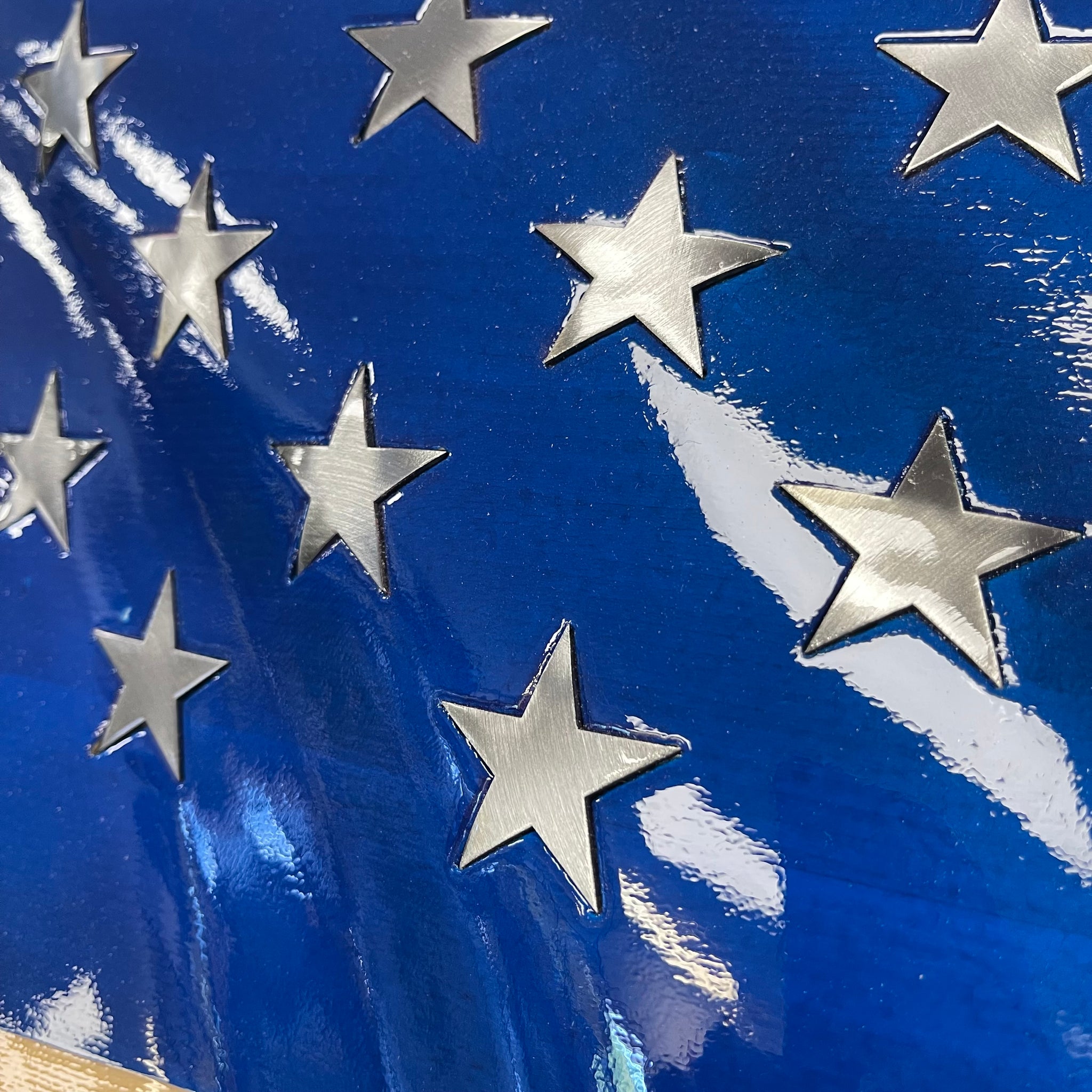 Painted BUTCHER BLOCK Maple / inlaid steel stars