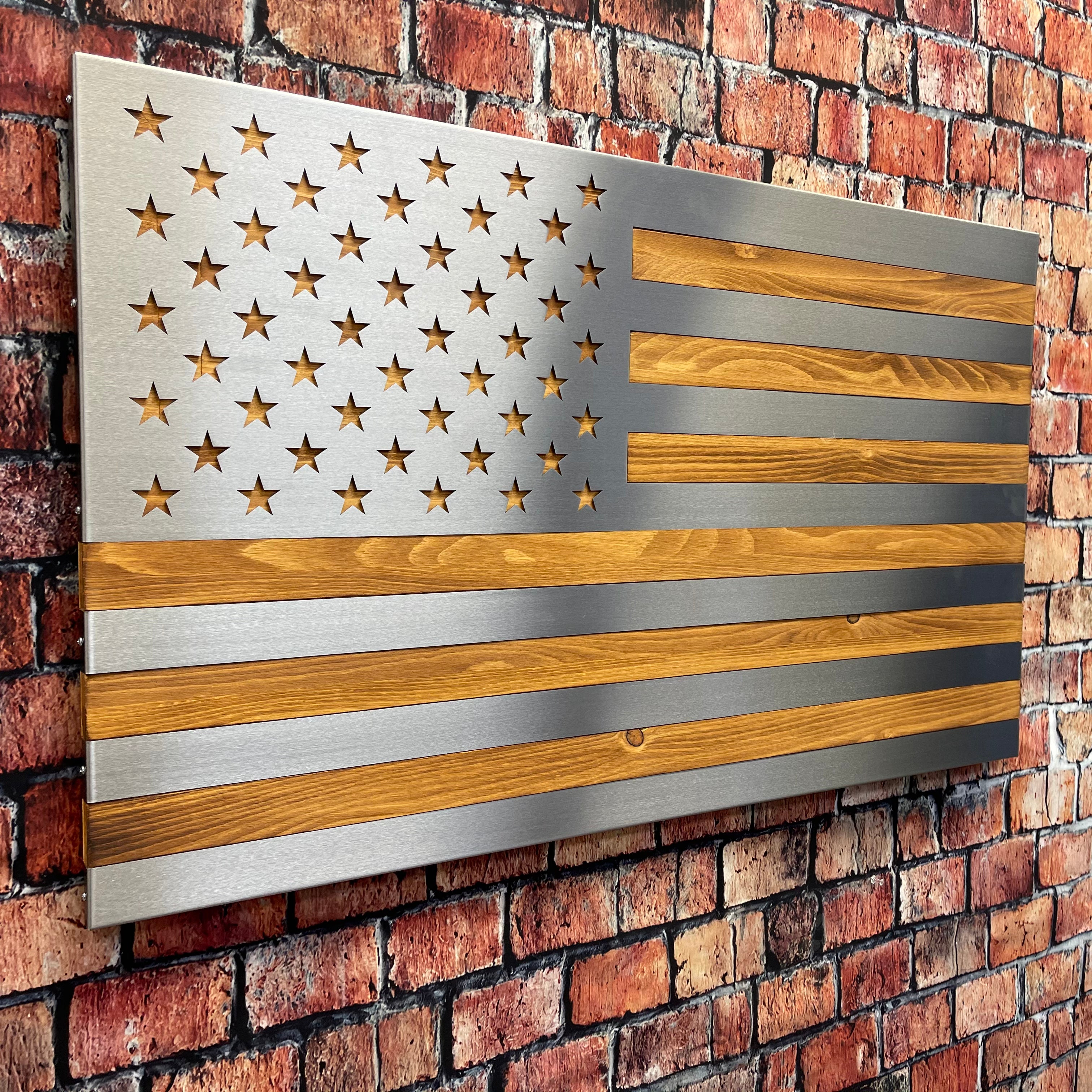 Wood Flag with Polished Steel Inlays