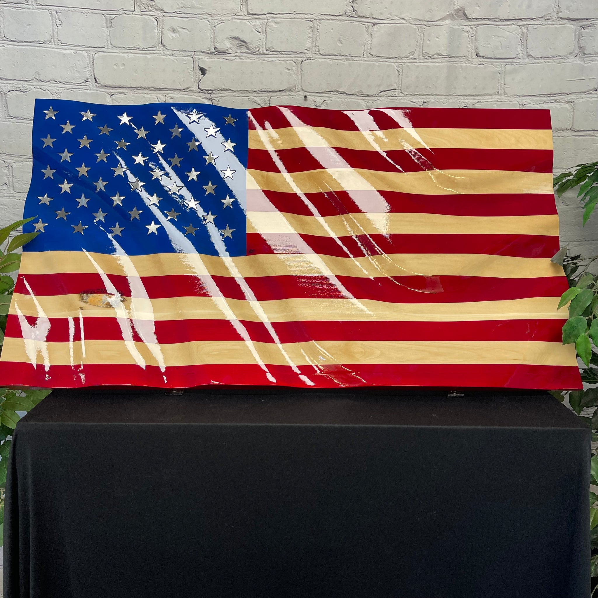 Painted BUTCHER BLOCK Maple / inlaid steel stars